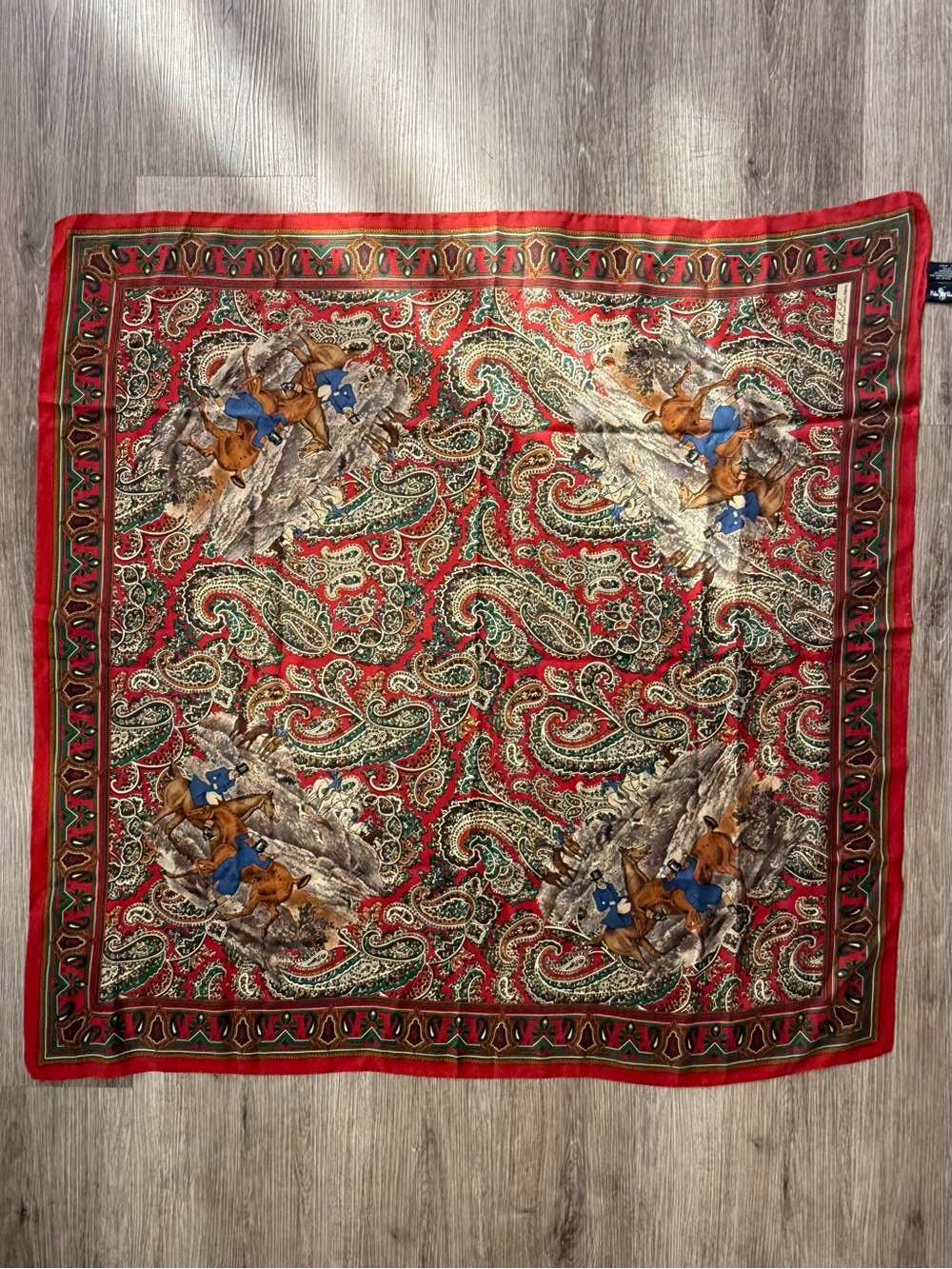 Vintage Ralph Lauren 100% Silk Equestrian Horse Paisley Scarf 35*35